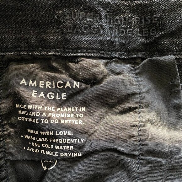 American Eagle Super High Rise Baggy Wide Leg Jeans Black Cargo Size 16 - Picture 9 of 11